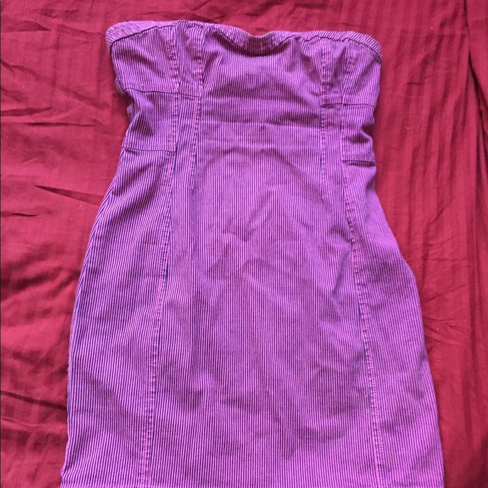Halter mini dress in pink and blue pinstripes